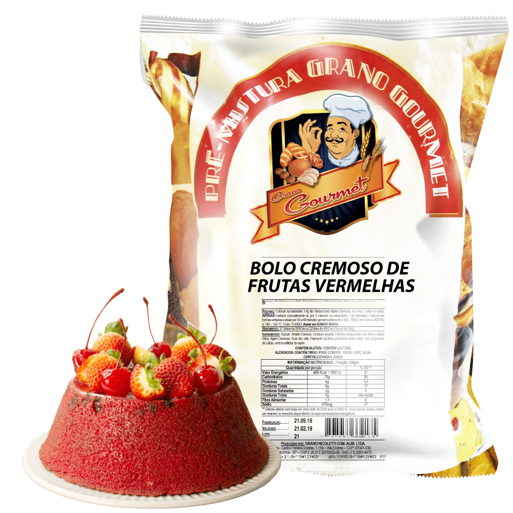 Bolo cremoso de Frutas Vermelhas- Pacote 5kg